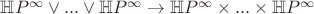 $\mathbb{H}P^\infty \vee ... \vee \mathbb{H}P^\infty \to \mathbb{H}P^\infty \times ... \times \mathbb{H}P^\infty $ $\mathbb{H}P^\infty \vee ... \vee \mathbb{H}P^\infty \to \mathbb{H}P^\infty \times ... \times \mathbb{H}P^\infty $