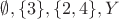 $\emptyset,\{3\},\{2,4\},Y$