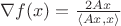 $ \nabla f(x)=\frac{ 2Ax }{ \left\langle Ax,x \right\rangle }$