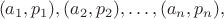 $$
(a_1,p_1),(a_2,p_2),\dots, (a_n,p_n),
$$