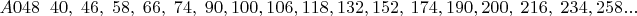 $A048\;\;40,\;46,\;58,\;66,\;74,\;90,100,106,118,132,152,\;174,190,200,\;216,\;234,258...$