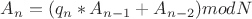 $A_n = (q_n*A_{n-1} + A_{n-2}) mod N$