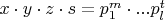$x\cdot{y}\cdot{z}\cdot{s}=p^m_1\cdot{...p^t_l}$