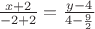 $\frac{{x + 2}} {{ - 2 + 2}} = \frac{{y - 4}} {{4 - \frac{9} {2}}} $