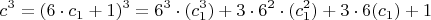 $$c^3=(6\cdot c_1+1)^3=6^3\cdot(c_1^3)+3\cdot 6^2\cdot(c_1^2)+ 3\cdot 6(c_1)+1$$