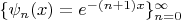 $\{\psi_n(x)=e^{-(n+1)x}\}_{n=0}^\infty$