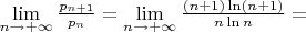 $\lim\limits_{n \to + \infty} \frac{p_{n+1}}{p_n} = \lim\limits_{n \to + \infty} \frac{(n+1) \ln (n+1) }{n \ln n} = $