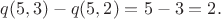 $$q(5,3)-q(5,2)=5-3=2.$$