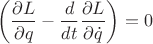 $$ \left( \frac{\partial L}{\partial q} -
\frac{d}{dt}\frac{\partial L}{\partial \dot{q}}\right)=0 $$