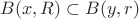 $B(x, R) \subset B(y, r)$