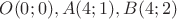 $O(0;0), A(4;1), B(4;2)$
