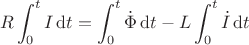 $$R\int_0^t I\,\mathrm{d}t = \int_0^t \dot{\Phi}\,\mathrm{d}t - L\int_0^t \dot{I}\,\mathrm{d}t$$