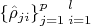 $ \left\{ \hat{\rho}_{ji} \right\}_{j = 1 \; i = 1}^{\lefteqn{\scriptstyle p}\hphantom{j = 1}  \; l} $