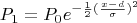 $$P_1=P_0e^{-\frac{1}{2}(\frac{x-d}{\sigma})^2}$$