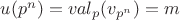 $u(p^n)=val_p(v_{p^n})=m$