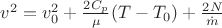 $v^2 = v_0^2 + \frac{2 C_p}{\mu} (T - T_0) + \frac{2 N}{\dot{m}}$