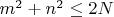 $m^2+n^2 \leq 2N$