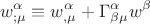\[w^\alpha  _{;\mu }  \equiv w^\alpha  _{,\mu }  + \Gamma _{\beta \mu }^\alpha  w^\beta  \]