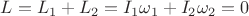 $L=L_1+L_2=I_1\omega_1 + I_2\omega_2=0$