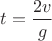 $t=\dfrac{2v}{g}$