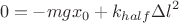 $$ 0 = -mgx_0 + k_{half}\Delta l^2$$
