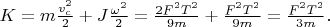 $K= m\frac {v_c^2}2 + J\frac {\omega^2} 2 = \frac {2 F^2T^2} {9m} + \frac {F^2T^2} {9m} = \frac {F^2T^2} {3m}.$