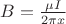 $B = \frac{\mu I}{2\pi x}$