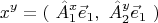 $$x^y=(\ \hat{A}^x_1\vec{e}_1,\ \hat{A}^y_2\vec{e}_1\ )$$