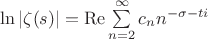 $\ln\left\lvert\zeta(s)\right\rvert=\operatorname{Re} \sum\limits_{n=2}^{\infty}c_n n^{-\sigma-ti}$