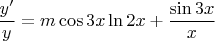 $$\frac{y'}{y}=m\cos3x\ln2x+\frac{\sin3x}{x}$$