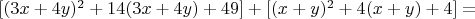 $[(3x+4y)^2+14(3x+4y)+49]+[(x+y)^2+4(x+y)+4]=$