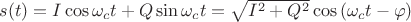 $s(t)=I\cos{\omega_c t}+Q\sin{\omega_c t}=\sqrt{I^2+Q^2}\cos{(\omega_c t-\varphi)}$