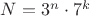 $N=3^n\cdot 7^k$