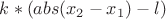$k * ( abs( x_2 - x_1 ) - l )$