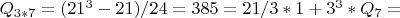 $Q_{3*7}=(21^3-21)/24=385=21/3*1+3^3*Q_7=$
