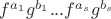 $f^{a_1}g^{b_1}...f^{a_s}g^{b_s}$
