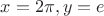 $x=2\pi, y=e$