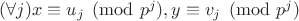$(\forall j) x \equiv u_j \pmod{p^j}, y \equiv v_j \pmod{p^j}$