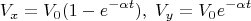$$V_x=V_0(1-e^{-\alpha t}),\; V_y=V_0e^{-\alpha t}$$