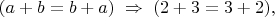 $(a+b=b+a)\;\Rightarrow\;(2+3=3+2),$