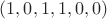 $(1,0,1,1,0,0)$