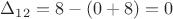 $\Delta_{12} =8 -(0+8)=0$