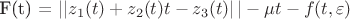 F(t) = $\left|| z_1(t) + z_2(t) t - z_3(t)  \right|| - \mu t - f(t, \varepsilon) $
