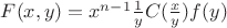 $F(x,y)=x^{n-1} \frac 1 y C(\frac x y) f(y)$