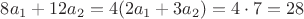 $8a_1 + 12a_2 = 4(2a_1 + 3a_2) = 4 \cdot 7 = 28$