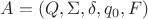 $A=(Q, \Sigma, \delta, q_0, F)$