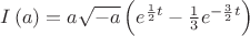 $\[I\left( a \right) = a\sqrt { - a} \left( {{e^{\frac{1}{2}t}} - \frac{1}{3}{e^{ - \frac{3}{2}t}}} \right)\]$