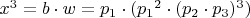 $x^3=b\cdot w=p_1 \cdot ({p_1}^2 \cdot (p_2 \cdot p_3)^3)$