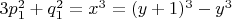 $3p_1^2+q_1^2=x^3=(y+1)^3-y^3$