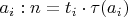$a_i: n = t_i \cdot \tau(a_i)$